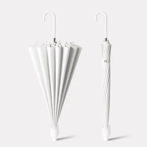 Custom Automatic-Open 16-Rib Straight Umbrella with Waterproof Cover, Large Curved Handle, Windproof
