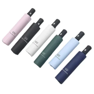 3-Folding Automatic Portable Sun Umbrella with UV Protection, 8 Ribs, Classic Logo Design