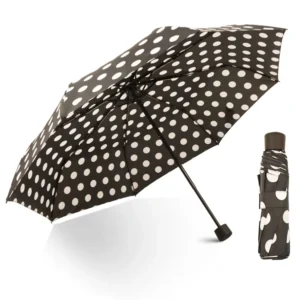 Custom Black White Spot Printing Polyester Windproof Manual Open Sun Protection 3-Fold Umbrella Glass Fiber Ribs