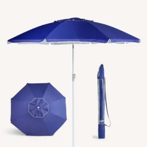 Custom Blue 240cm Heavy Duty Polyester Canopy UPF 50+ Outdoor Beach Umbrella