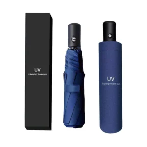 Custom Box OEM Fully Automatic Umbrella with UV and Wind Protection, Plastic Handle, Logo Printing