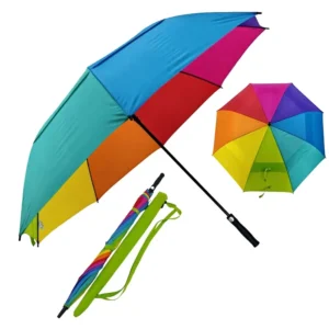Custom Branded 32 Inch Colorful Double Layer Windproof Full Fiberglass Frame Ribs Shaft EVA Handle Shoulder Case Golf Umbrella