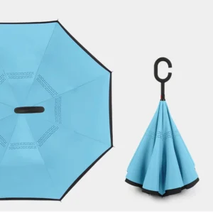 Custom Business C-Shape Standing Handle Anti-Storm Long Handle Straight Rod Double-Layer Reverse Umbrella