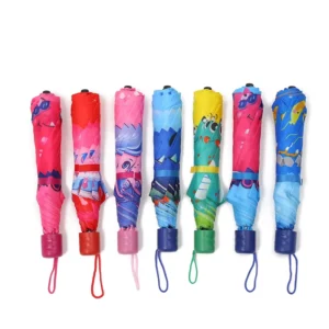 Custom Cartoon Design Printing 2 Fold Manual Kids Travel Umbrella with Polyester Fabric for Children
