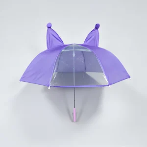 Custom Cartoon Kids Rain Sun Back to School Ears Visible Window Patchwork Transparent POE Pongee Straight Umbrella