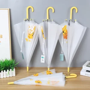 Custom Cartoon Little Tiger Series Children’s Frosted Transparent Manual Long-Handle Umbrella