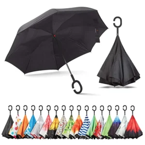 Custom Cartoon Straight Umbrella Flower Reverse Golf Hands-Free Fully-Automatic 190T Nylon Fabric 105cm Open Back