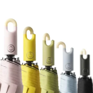 Custom Colors Three-Folding Compact Travel Umbrella Windproof Buckle Handle UV Protection Automatic Open Pongee