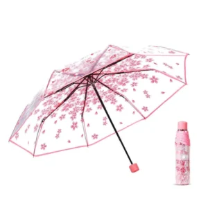 Custom Cover Transparent Vision Logo 3-Folding Cherry Blossom Umbrella
