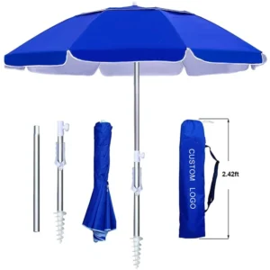 Custom Design 200cm Large Round Foldable Tilt Oxford Fabric Outdoor Sun Garden Parasol Beach Sunshade Umbrella with Sand Anchor