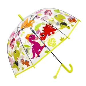Custom Design Dinosaur Clear Kids Safety Dome Bubble Umbrella, Curved Handle