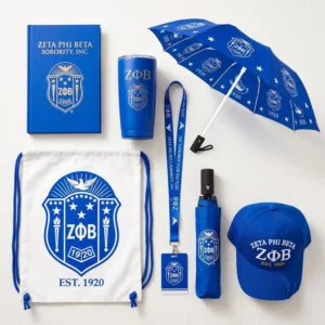 Custom Design Dove Blue White Greek Letters Sorority Tumbler Cap Umbrella Notebook Lanyard Gift Set