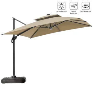 Custom Design Heavy-Duty LED Outdoor Patio Cantilever Umbrella with UV Protection 360-Degree Rotation