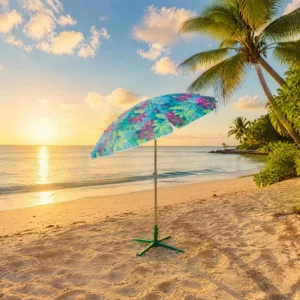 Custom Digital Print 140g Polyester Canopy Fiberglass Frame Aluminum Pole Windproof Beach Umbrella for Outdoor