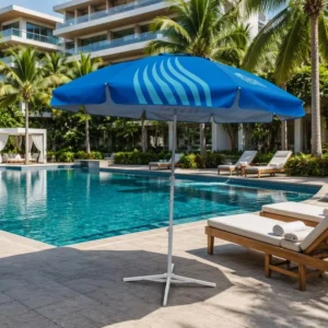 Custom Digital Print Vented Beach Umbrella 160g Polyester Fiberglass Frame Aluminum Pole Windproof