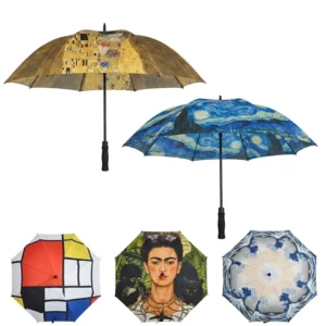 Custom Digital Print Windproof Big Size Durable Eco-friendly Pongee Straight Umbrella Logo Gift Museum Art Golf