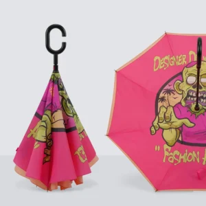 Custom Digital Printing 23-Inch Manual Windproof C-Shape Handle Stand-Up Reverse Double-Layer Inverted Umbrella