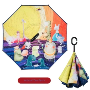 Custom Double-Layer Anti-Pinch Straight Children’s Umbrella with 90cm Long Handle and Cartoon Reverse Design