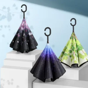 Custom Double-Layer Arc C-Handle Windproof Reverse Upside-Down Umbrella for Rain Promotional Umbrella