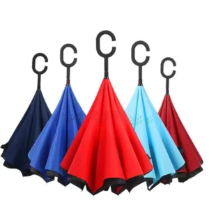Custom Double Layer C Shape Handle Inverted Reverse Manual Umbrella 8 Ribs 105cm Open Diameter