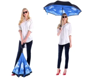 Custom Double-Layer C-Shape Handle Inverted Reverse Umbrella with Logo Printing