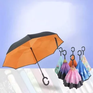 Custom Double Layer C-Shaped Handle Reverse Invert Umbrella with Printed Logo for Cars