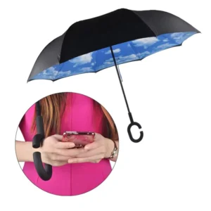Custom Double-Layer Inverted Reverse Umbrella with C-Shape Handle and Logo Printing