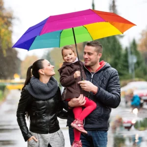 Custom Double-Layer Windproof Fully Automatic Folding Rainbow Umbrella