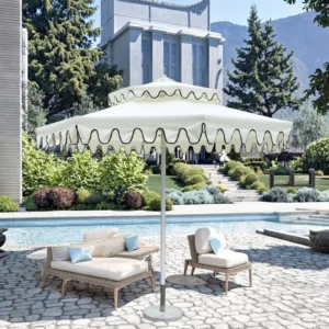 Custom Double Top Aluminum Patio Umbrella with Scallop Sun Garden Fringe for Outdoor Market Beach or Pool