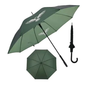 Custom Eagle Print Dark Green Stick Umbrella Windproof Straight Manual Rain Umbrella with Black J Handle