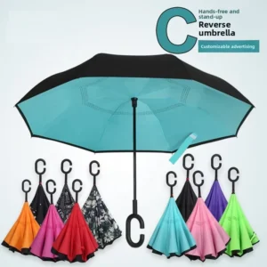 Custom Factory Direct Supply Reverse Umbrella Hands-Free C-Type Handle Windproof Double-Layer Car Use
