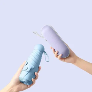 Custom Five Fold Pongee Lightweight Portable Umbrella Plastic UV50+ Compact Mini Capsule Sun Umbrella for Travel