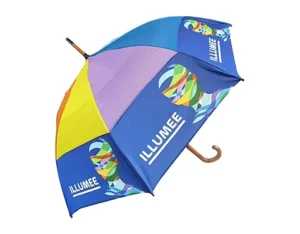 Custom Full Print Colorful J Handle Stick Umbrella Windproof Large Rainbow Manual Straight Umbrella with Wooden for Gift