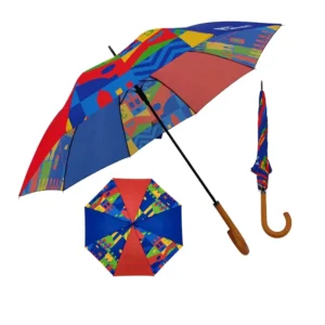 Custom Full Print Colorful J Handle Stick Umbrella Windproof Large Rainbow Manual Straight Umbrella with Wooden for Gift