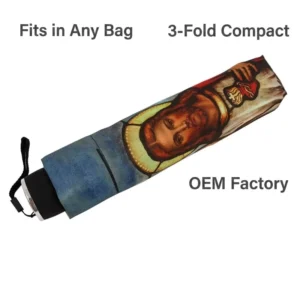 Custom Full-Print Three-Fold Manual Compact Umbrella with Personalized Photo and Logo, OEM Factory