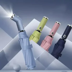 Custom High Quality Automatic Umbrella 10 Ribs Three Folding Umbrella With Led Light