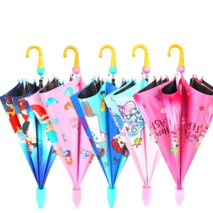Custom Hot Promotional J Manual Open Long-Handle Lightweight Animal Rain Windproof Cute Children’s Umbrella for Kids