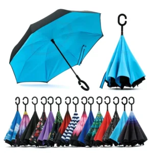 Custom Inverted Double-Layer Reverse Umbrella with Long Straight Handle and Manual Control