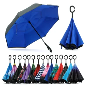 Custom Inverted Umbrella with C-Shaped Handle, Anti-UV Waterproof Windproof