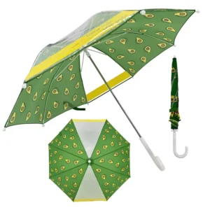 Custom Kids Umbrella With Cute Avocado Pattern Clear Pane Cartoon Printed Straight Umbrella for EU USA Children Rainy Day