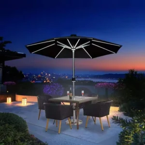 Custom LED Light Outdoor Beach Patio Sun Umbrella with Solar Power
