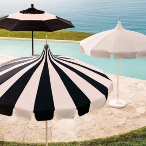 Custom Large Outdoor Pagoda Garden Beach Patio Umbrella with Wood Pole and Wave Tassels