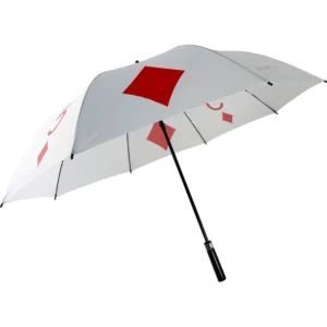 Custom Large Windproof White Golf Umbrella with Playing Card Logo Printed Straight Handle