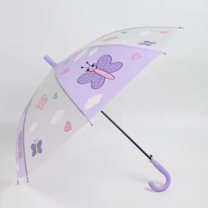 Custom Lightweight Transparent Straight Cute Kids’ Cartoon Waterproof Rain Umbrella