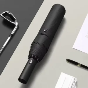 Custom Logo 10 Rib Fully Automatic Classic Golf Umbrella, Extra Large Windproof Folding, UV50+ Black