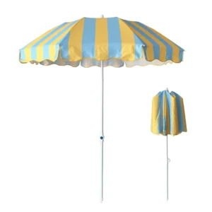 Custom Logo 180cm Folded Portable Travel Beach Umbrella, Waterproof, 28/32mm Steel Pole, Fits Suitcase