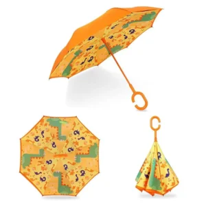 Custom Logo 23 Inch Reverse Umbrella Wind Resistant Hands Free Inverse Double Layer Umbrella for Kids