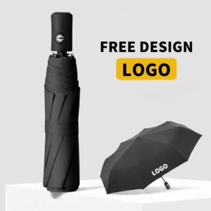 Custom Logo 3-Fold Automatic UV Sun and Rain Umbrella, High-Wind-Resistant