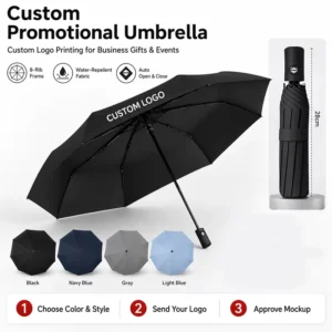Custom Logo 3-Fold Automatic Windproof Folding Travel Umbrella