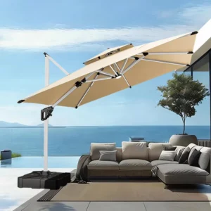 Custom Logo 3 x 3m Patio Umbrella with LED Lights Outdoor Cantilever Parasol for Pool Garden